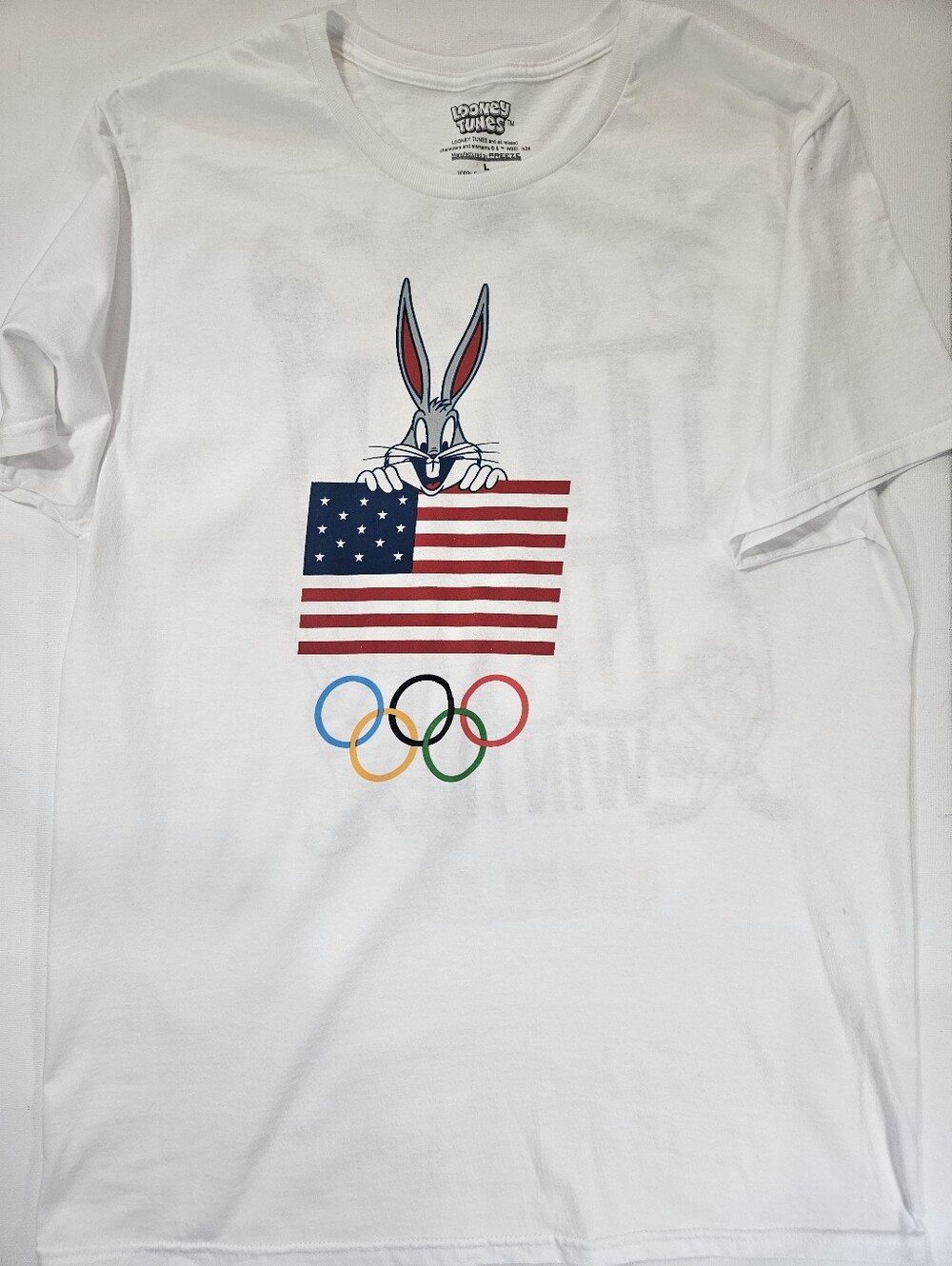 Looney Tunes Bugs Bunny Team USA Olympic T-Shirt Mens Large White American Flag